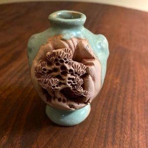 Vintage Japan Banko Carved Pottery Miniature Vase